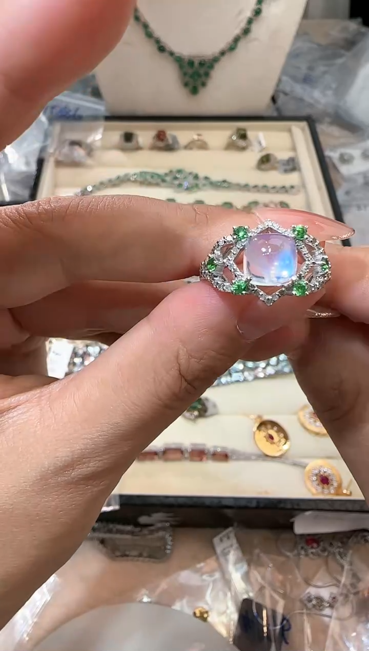 【闪购商品】定制长石戒指银S925镶嵌戒指
