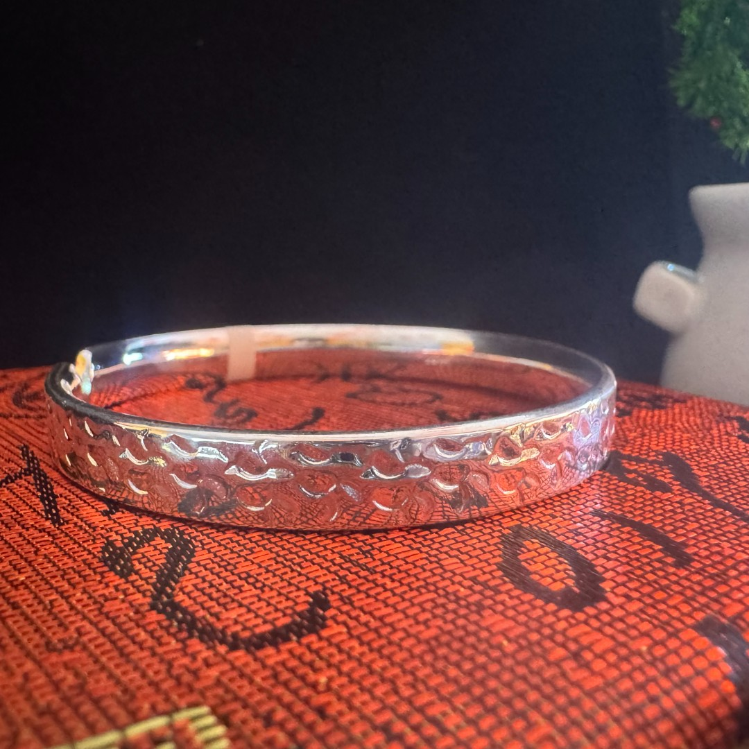 【K】足银手镯 碎冰冰开口宽版手镯 SZ0004