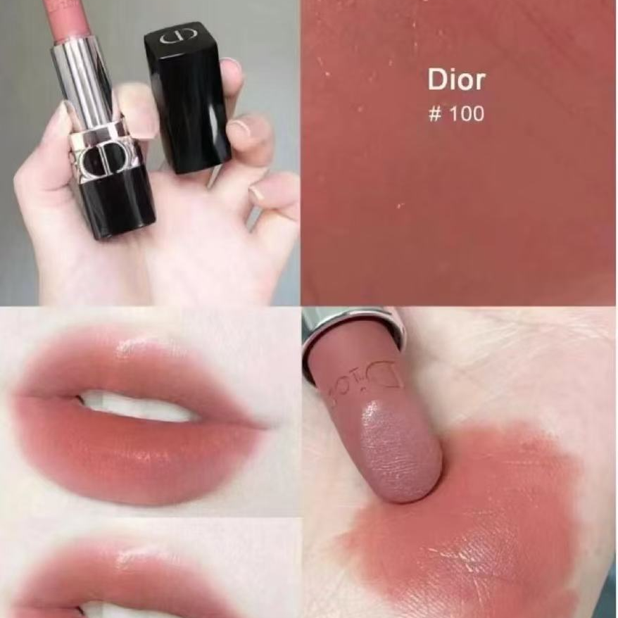 【专柜正品】迪奥烈艳蓝金唇膏丝绒100#1.5g 肉桂奶茶色