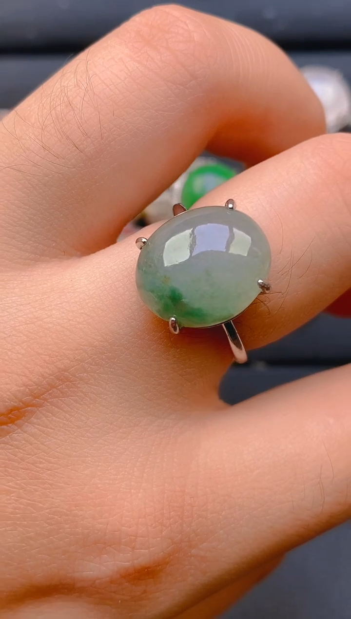 【闪购商品】翡翠戒指银S925镶嵌天然A货翡翠1