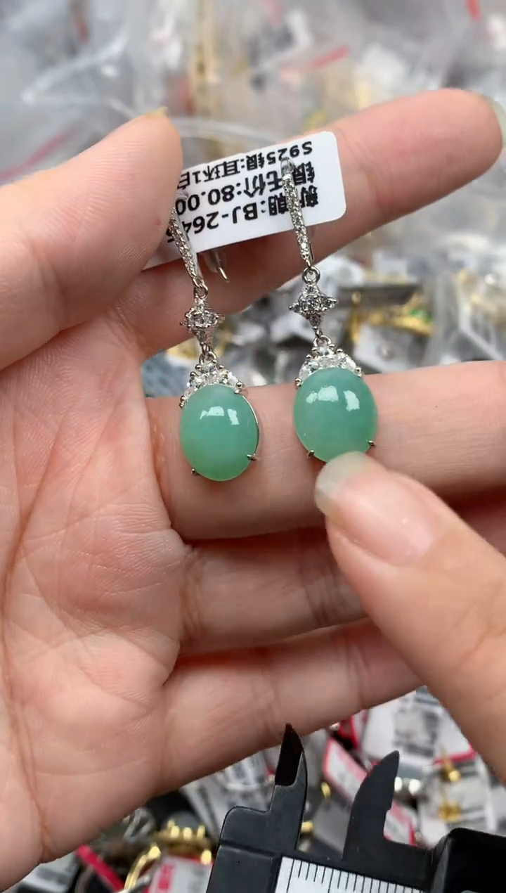 翡翠戒指银S925镶嵌天然A货缅甸翡翠