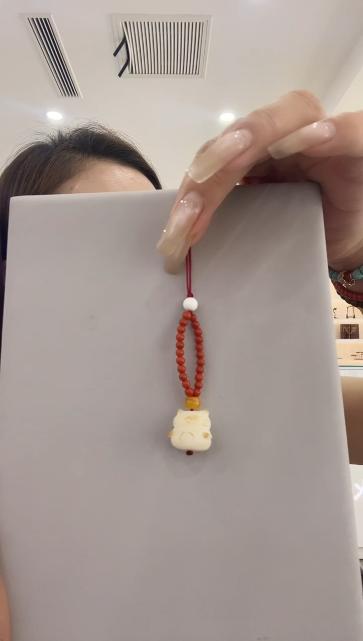 白玉菩提手串招财猫手机链
