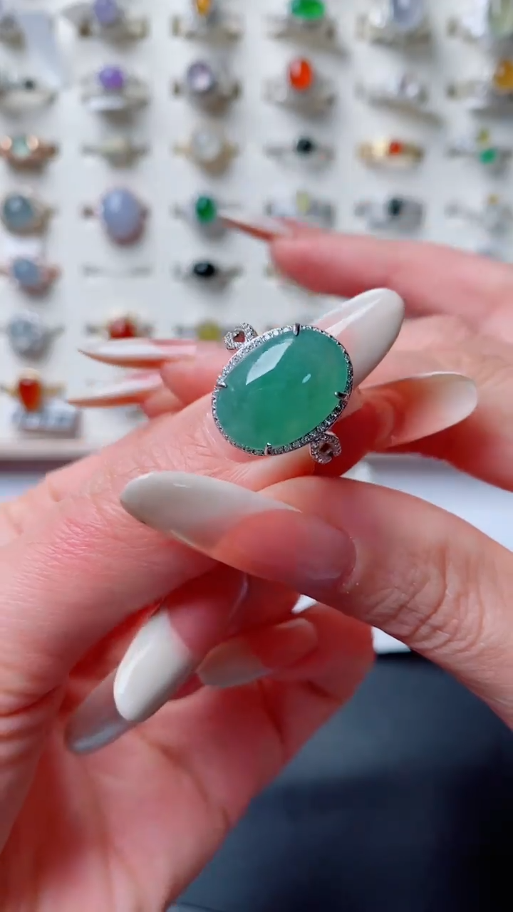 银S925镶嵌戒指翡翠...