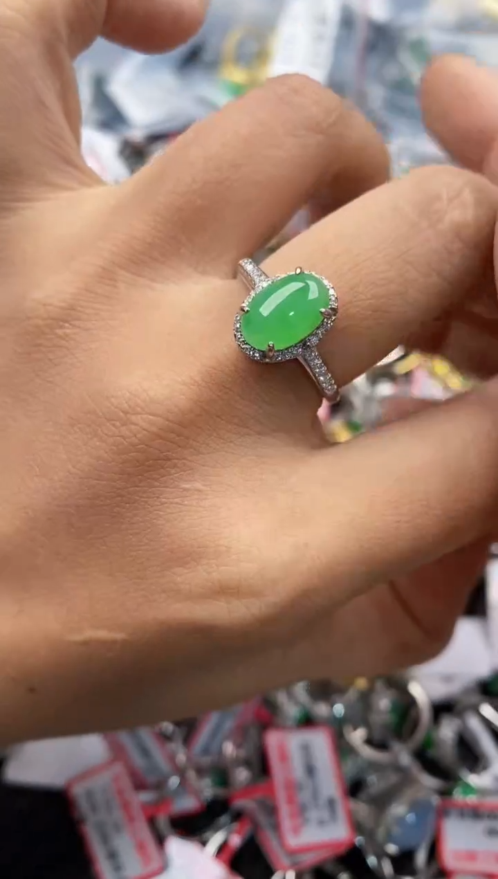 银S925镶嵌戒指翡翠444---8