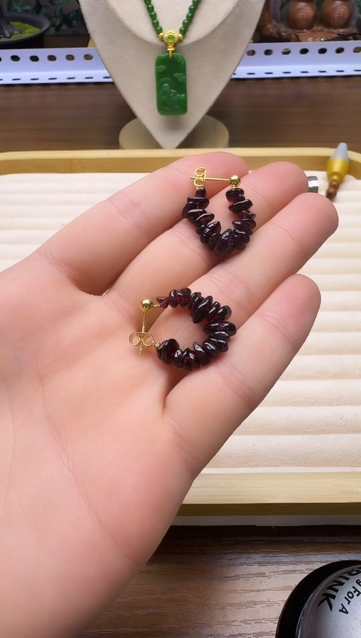 14K金镶嵌耳饰石榴石QL03     