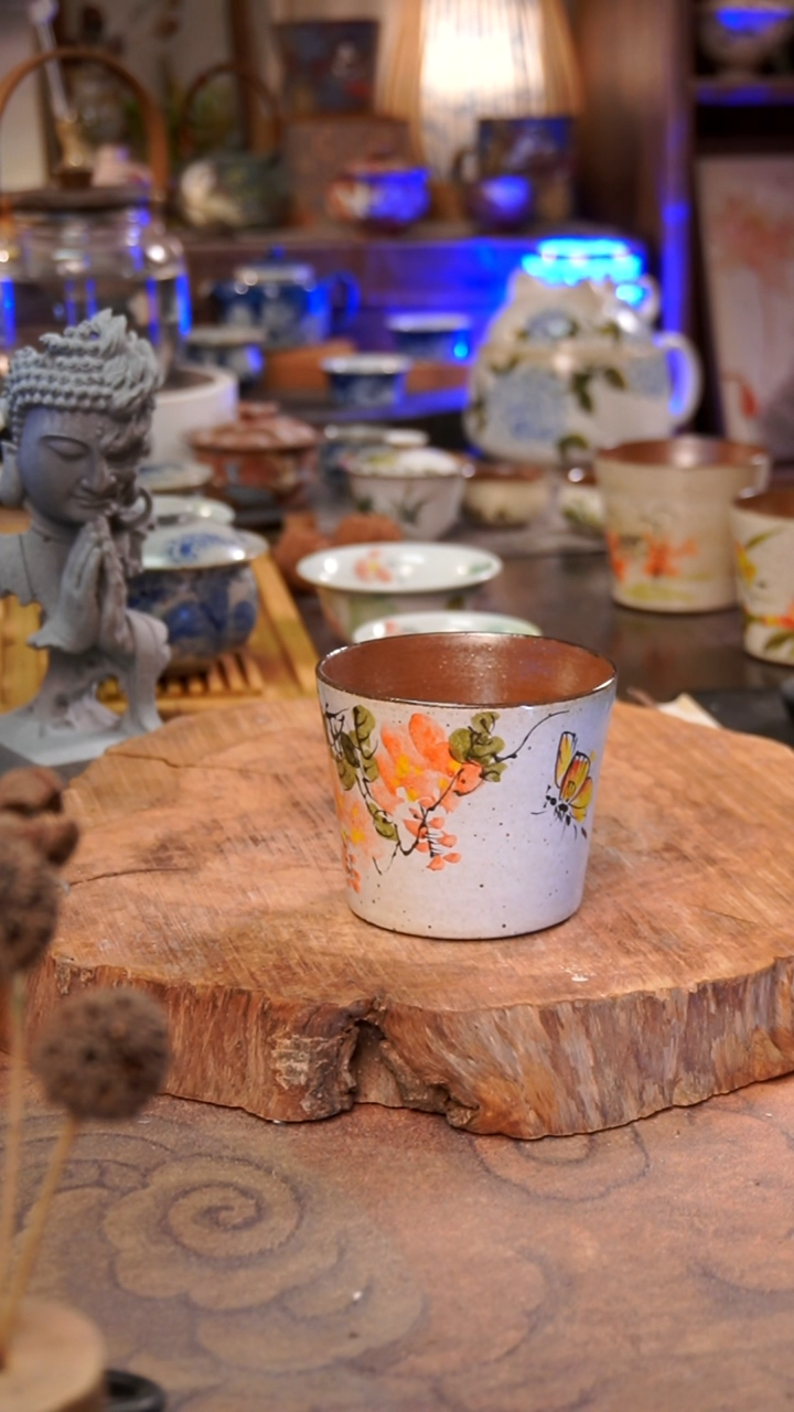 杯子蝴蝶紫藤手工手绘手工手绘