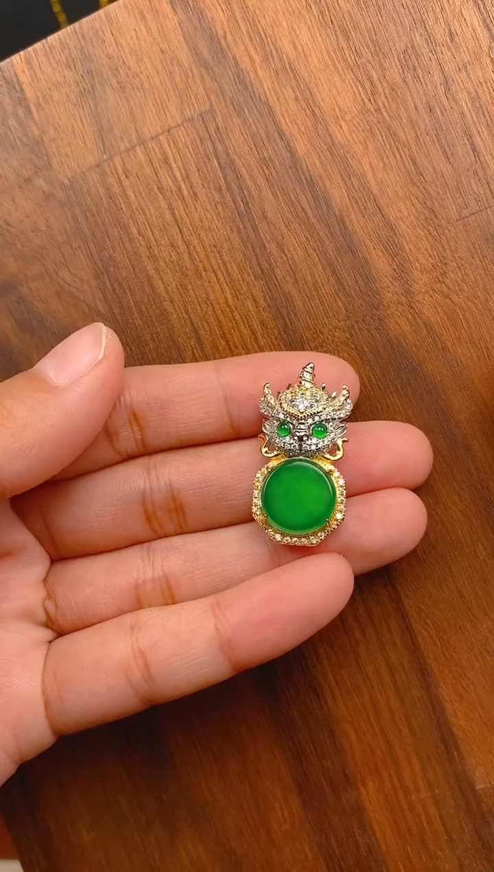 【闪购商品】翡翠吊坠(不含链)银S925镶嵌龙牌