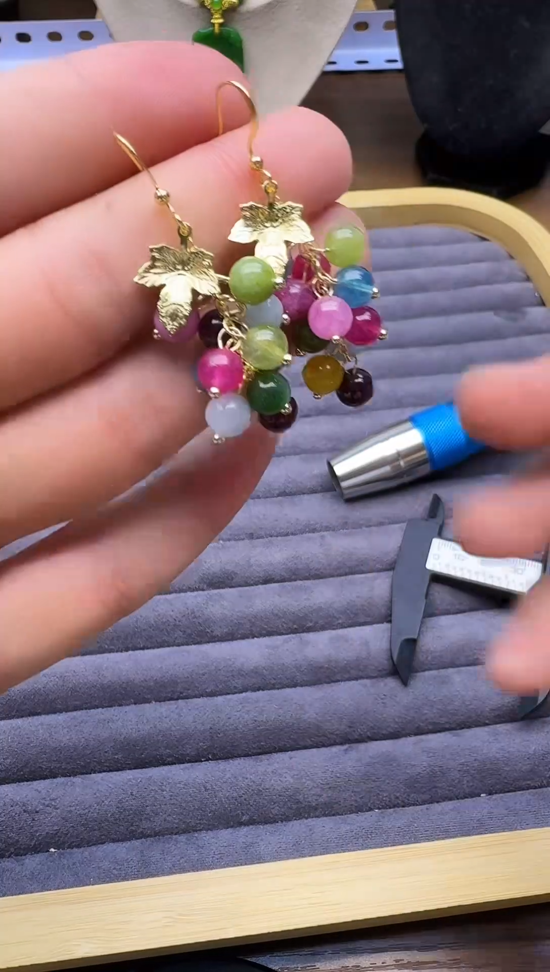 14K金镶嵌耳饰碧玺E245      