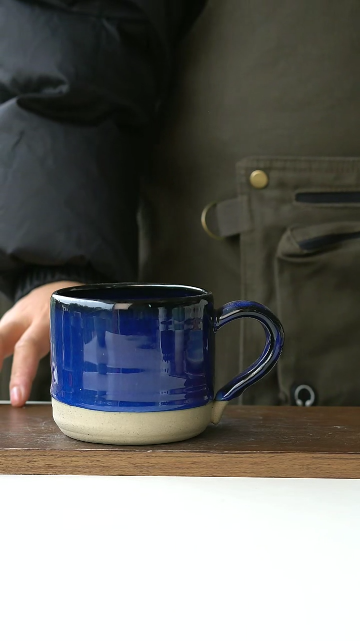【闪购商品】陶瓷粗陶窑变海洋蓝马克杯@4-2@