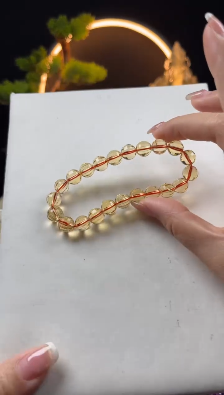 【闪购商品】黄晶手链未镶嵌天然黄水晶圆珠切面手串8mm