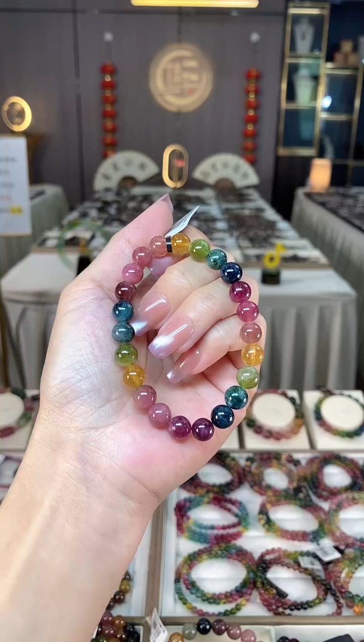 未镶嵌冰透体老矿碧玺彩虹单圈手串8mm+碧玺hon多样性发一条