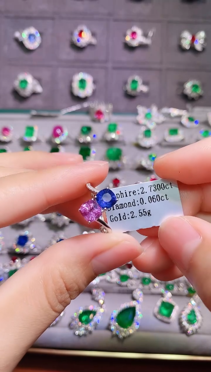 【闪购商品】彩色蓝宝石18K金戒指18K金镶嵌1