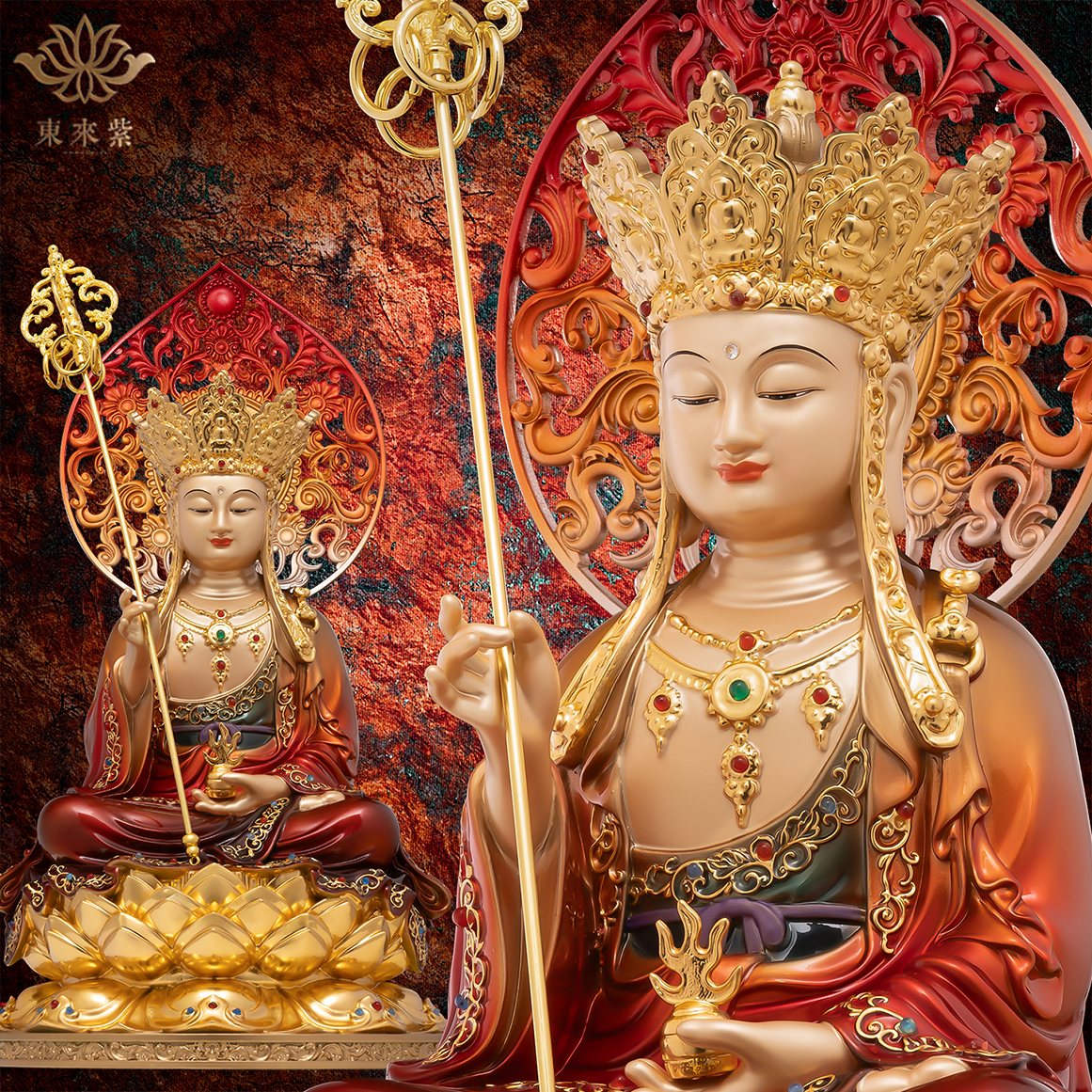 地藏菩萨珐琅彩贴金观音地藏释迦佛菩萨摆件家用佛堂铜工艺品装饰