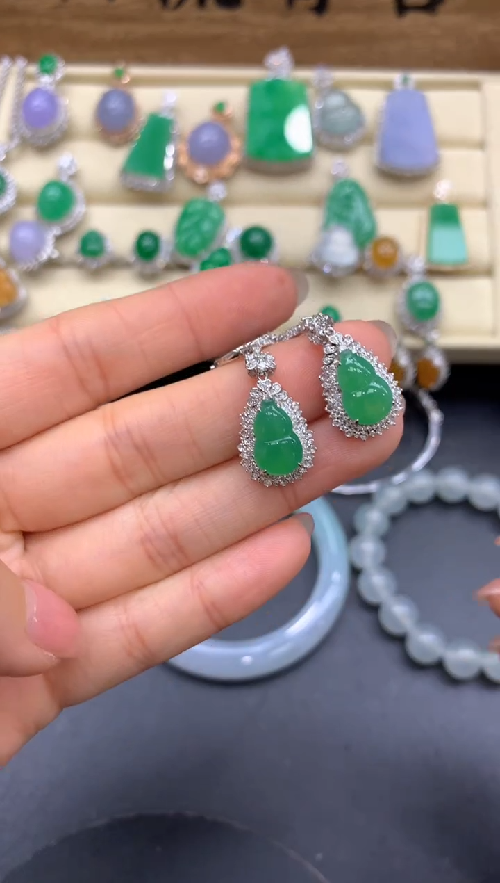 【闪购商品】翡翠耳饰18K金镶嵌595-中国好珍宝