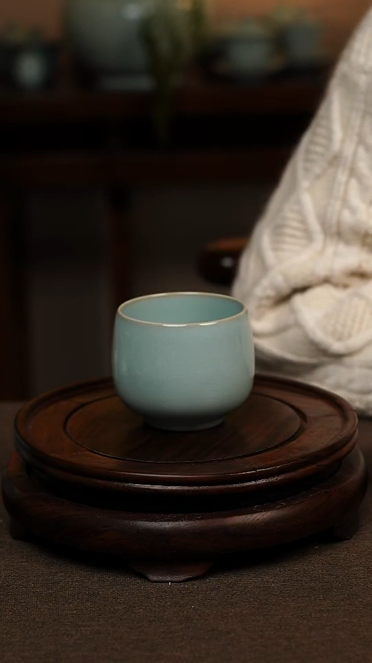 瓷片天青色全手工大龙蛋杯150ml微瑕不带礼盒