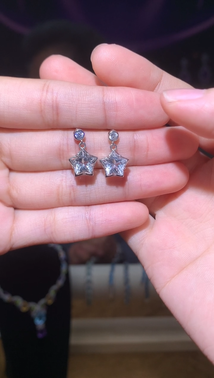 水晶耳饰银S925镶嵌（晶盈阁严选）