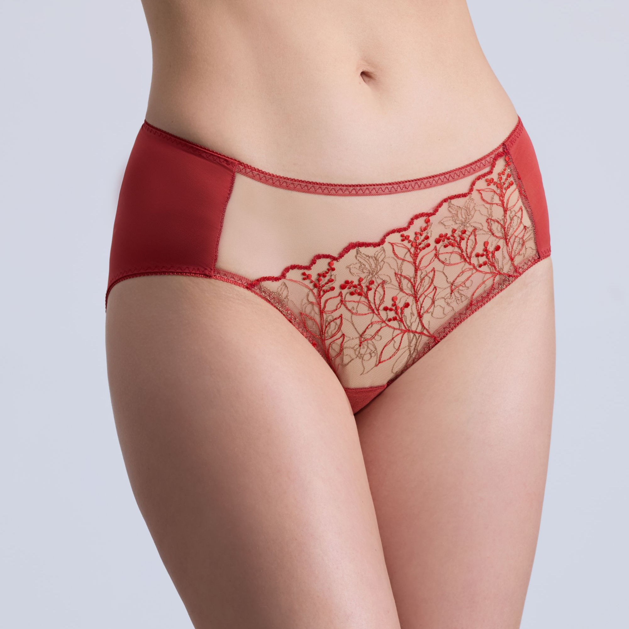 AIMER/爱慕欧若风芳华性感法式蕾丝薄款中腰透气平角裤AM23B431