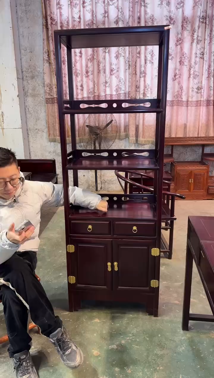 黑酸枝木类成套家具加大玲珑书柜