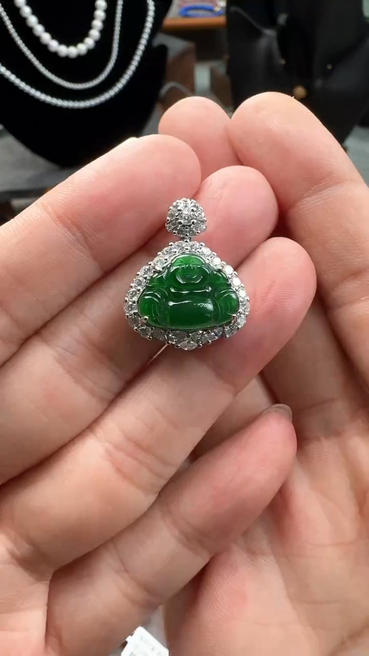 【闪购商品】翡翠吊坠(不含链)银S925镶嵌S925银镶嵌翡翠绿佛公吊坠