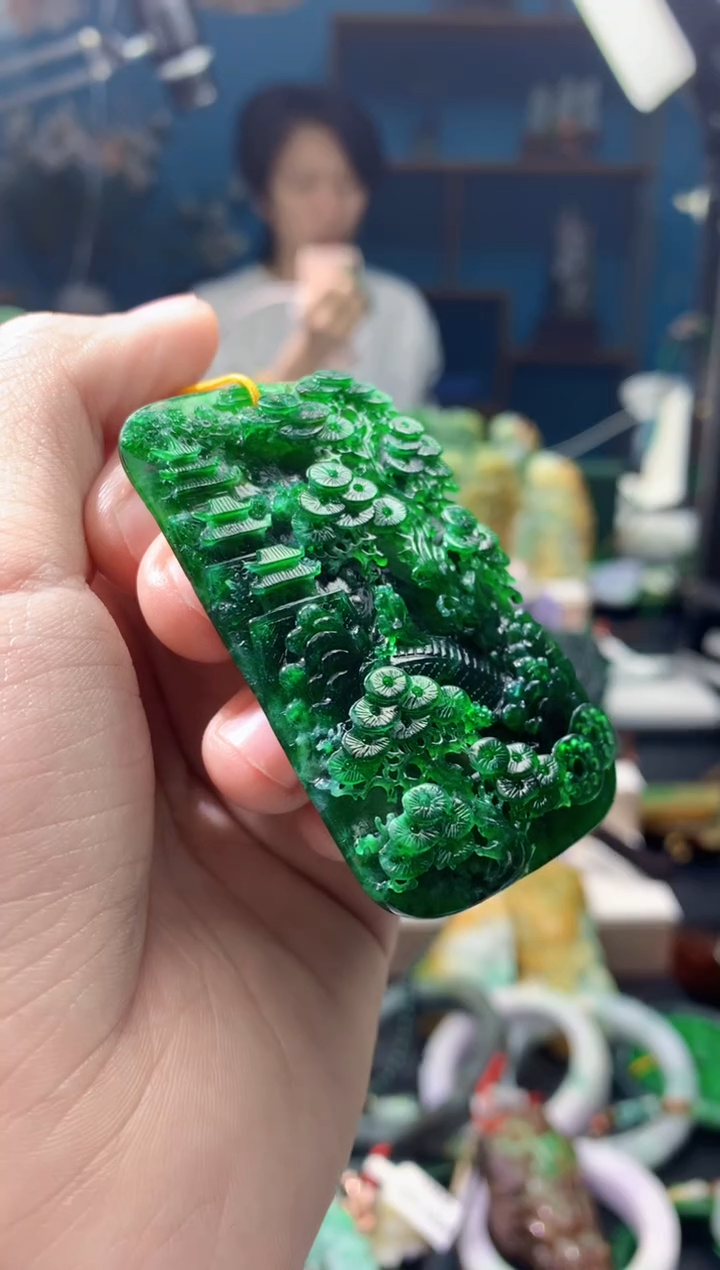 颈饰18K金镶嵌翡翠用****9翡翠天然缅甸a货翡翠