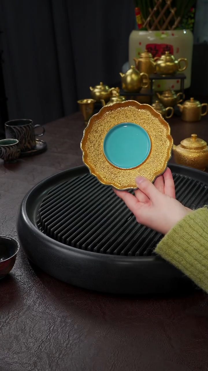 【闪购商品】杯【宜景窑松石蓝鎏金】壶承