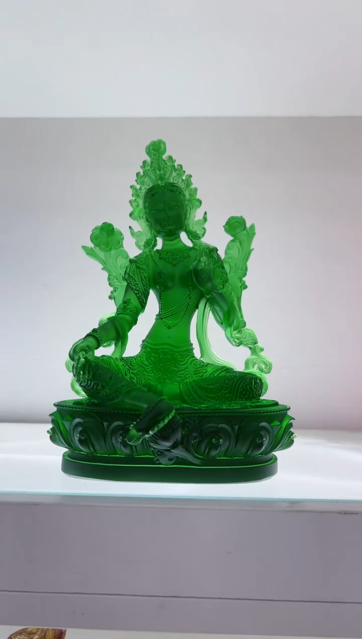 琉璃手工艺品古法琉璃23cm绿度母