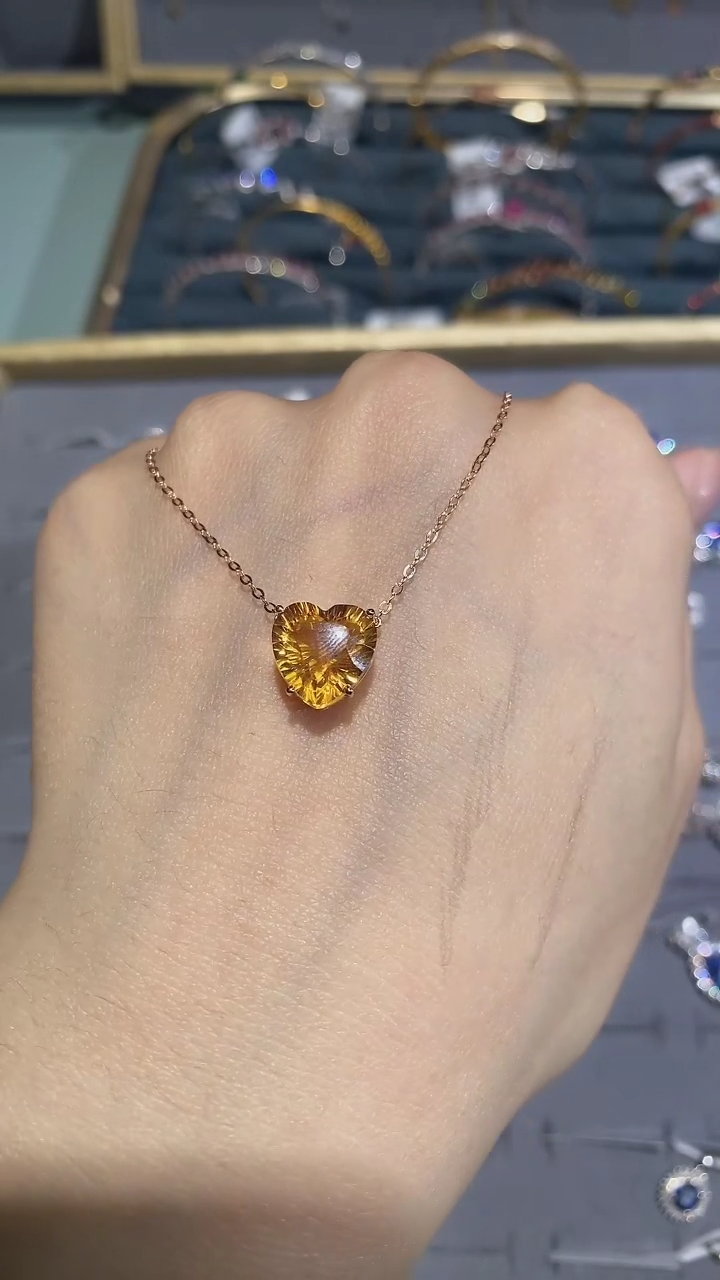 【闪购商品】黄晶颈饰18K金镶嵌吊坠