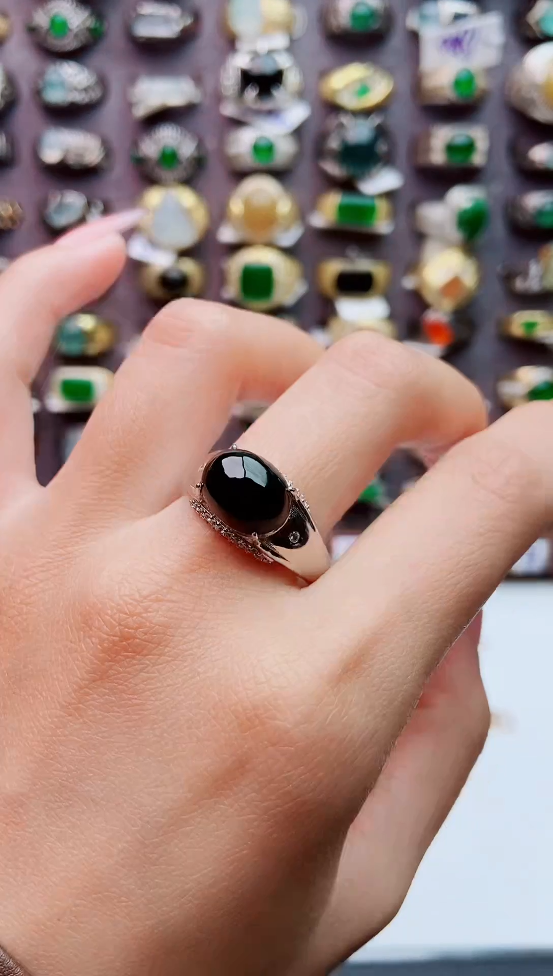 银S925镶嵌戒指翡翠天然翡翠男戒