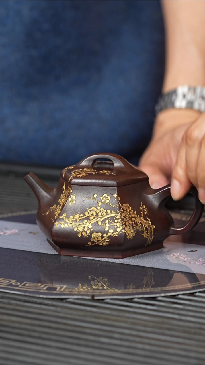 【闪购商品】紫砂茶壶QYJ 骨红泥 六方汉棠 