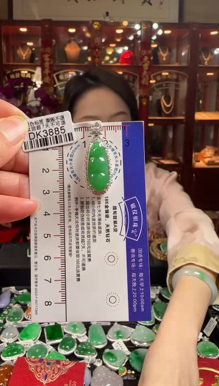 【闪购商品】翡翠颈饰18K金镶嵌DK3885冰绿豆豆