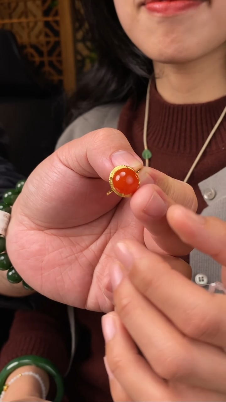 【闪购商品】南红玛瑙戒指银S925镀金镶嵌【玉道侠侣】