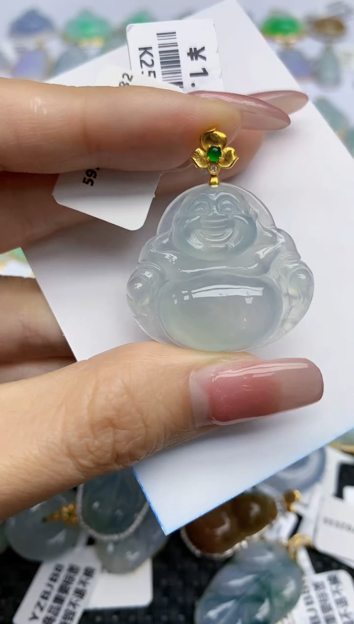 【闪购商品】翡翠18K金镶嵌挂件天然翡翠A货