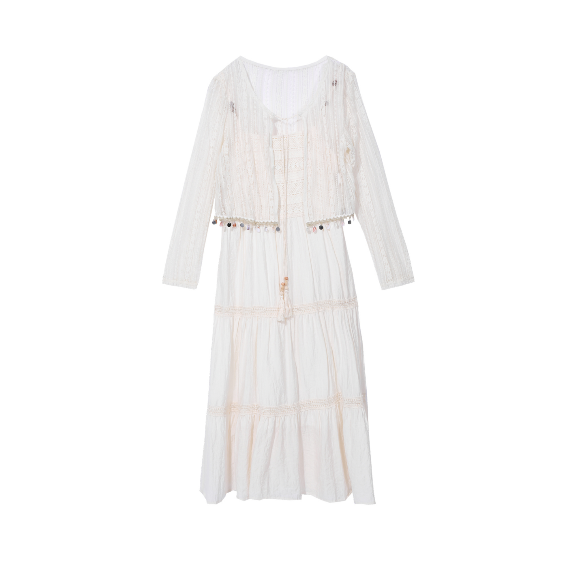 【龙哥专属】 L3F28017波西米亚风白色蕾丝V领连衣裙 3772