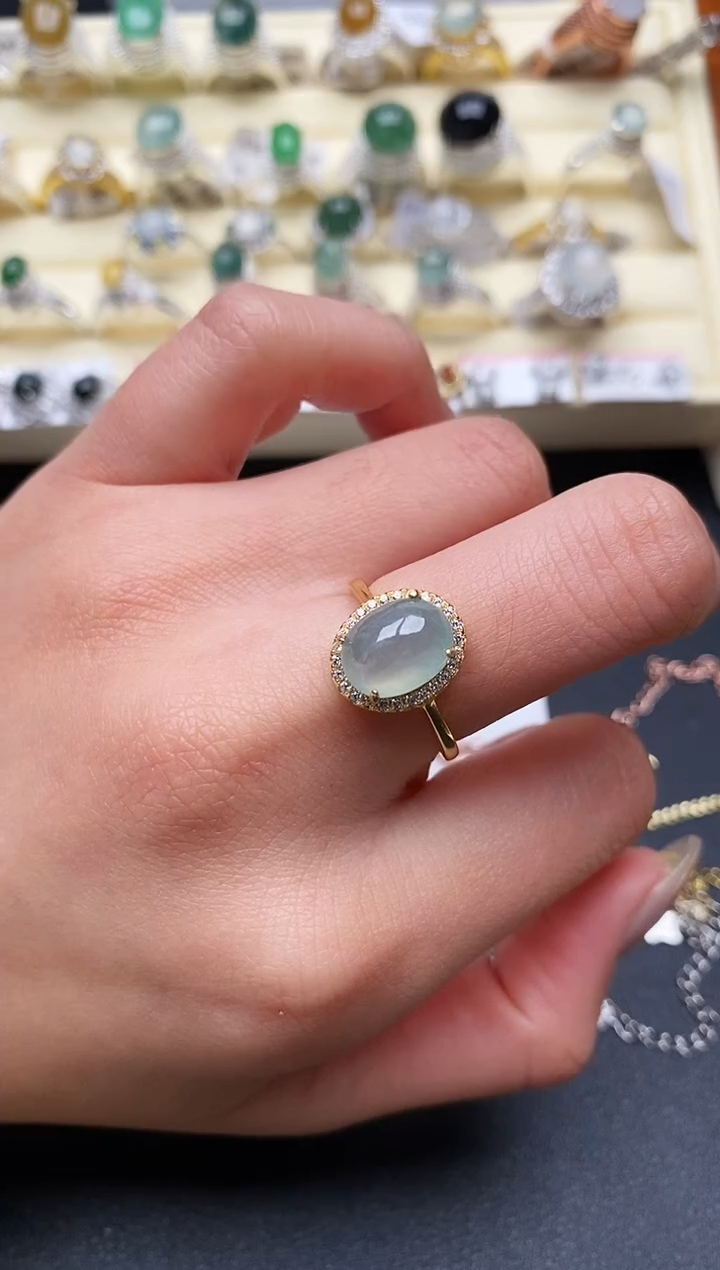 【闪购商品】翡翠戒指银S925镶嵌缅甸翡翠4   9+3