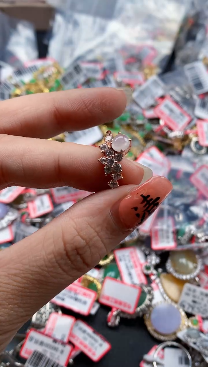 银S925镶嵌戒指翡翠天然A货缅甸翡翠