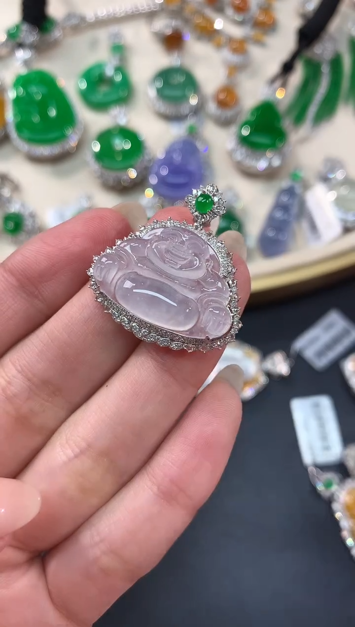 【闪购商品】翡翠吊坠(不含链)18K金镶嵌吊坠A376|11800