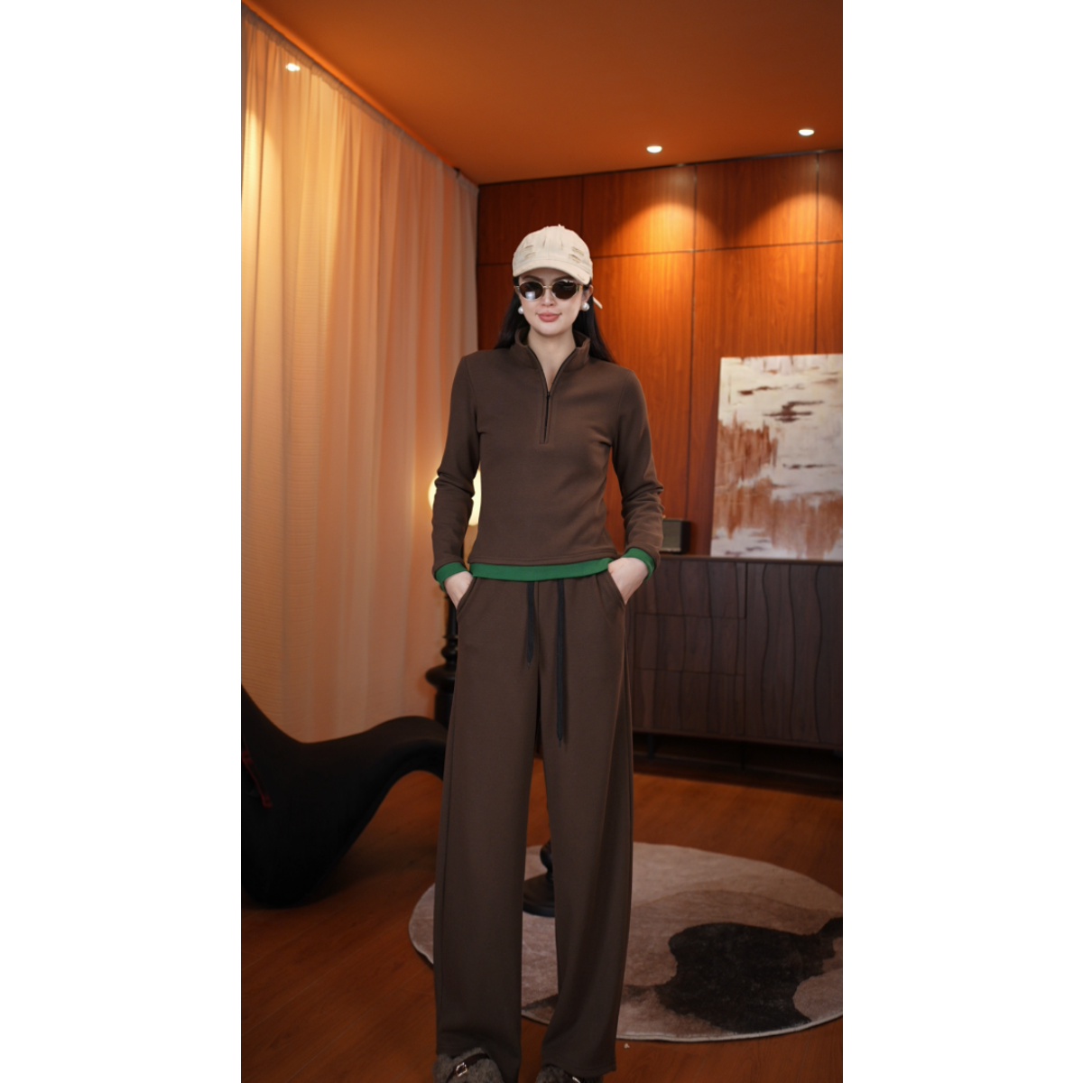 ZHIMONO净版摩卡慕斯休闲上衣+窄版弯刀裤子直筒加绒加厚11741175