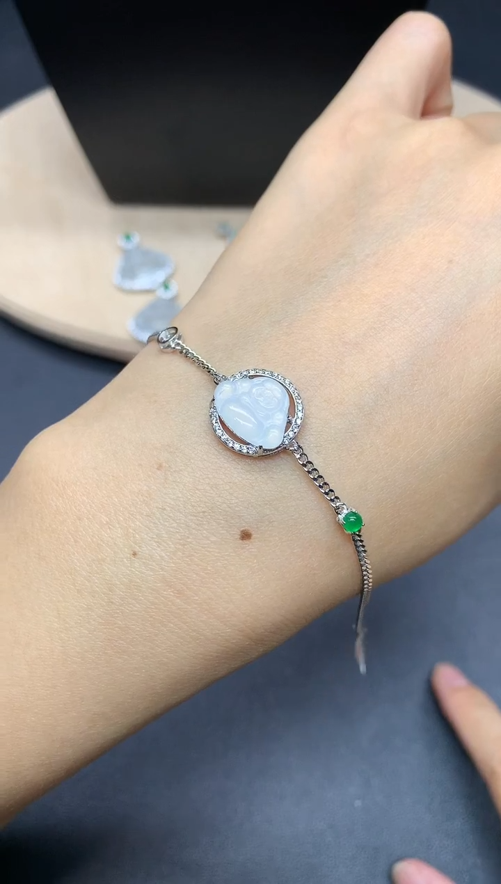 【闪购商品】翡翠手链银S925镶嵌佛公【多样性发其一】