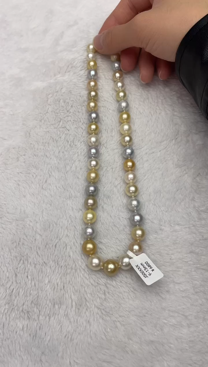 【闪购商品】海水珍珠颈饰未镶嵌白金灰混彩9-13mm（多样性发一）