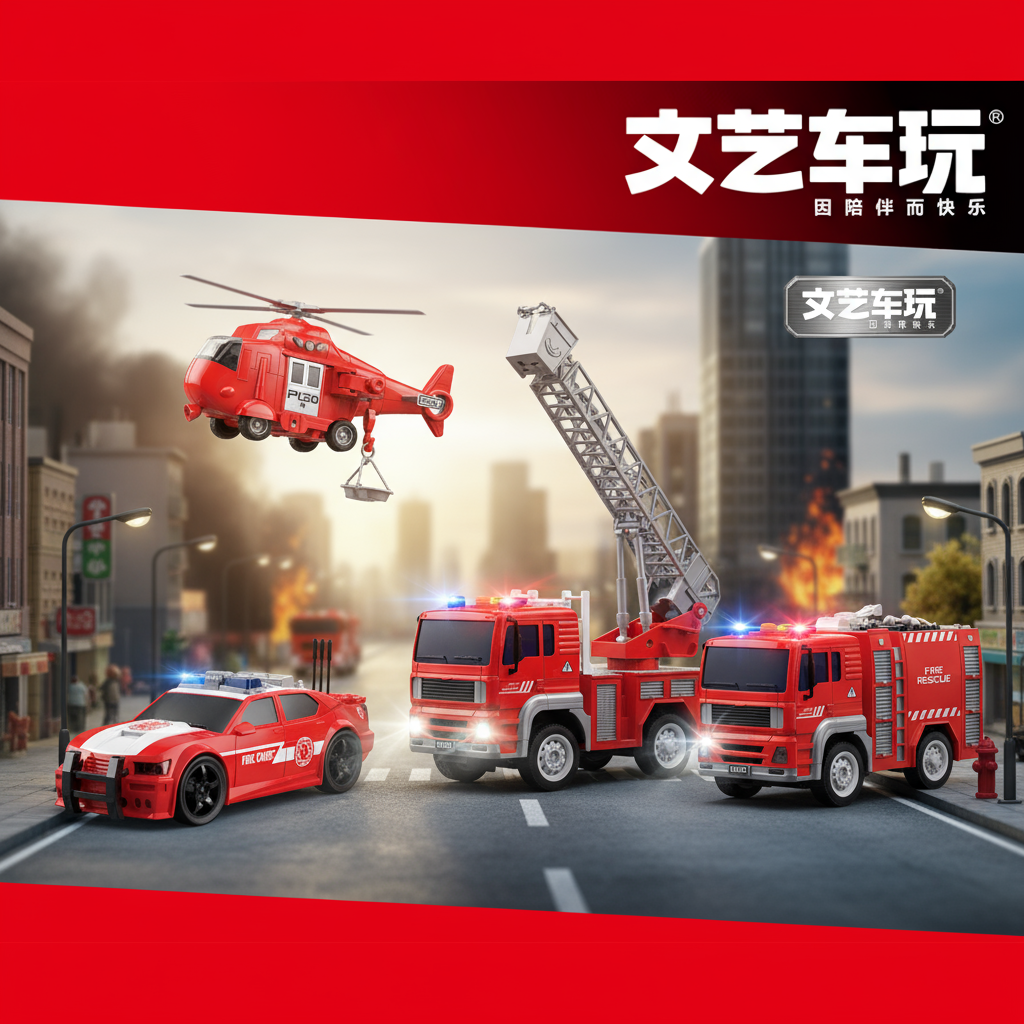 文艺车玩惯性消防车套装讲故事救援直升机云梯消防车玩具车玩模型