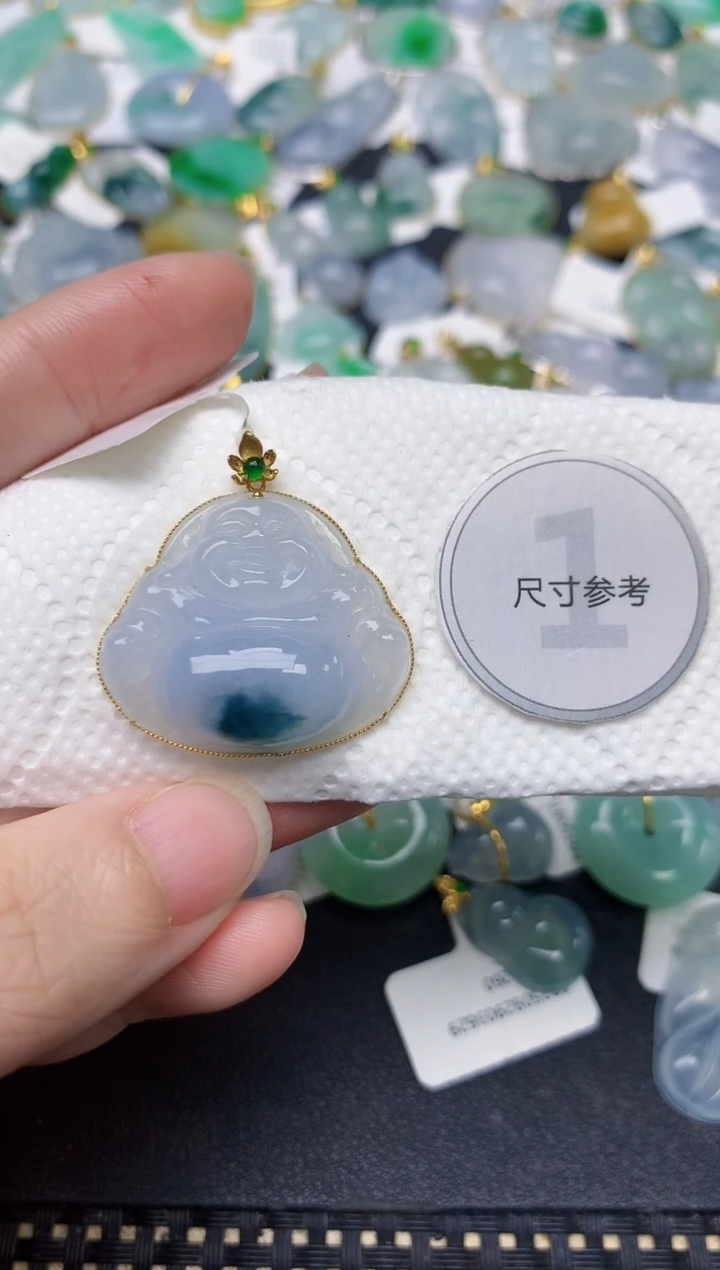 颈饰18K金镶嵌翡翠天然缅甸A货翡翠