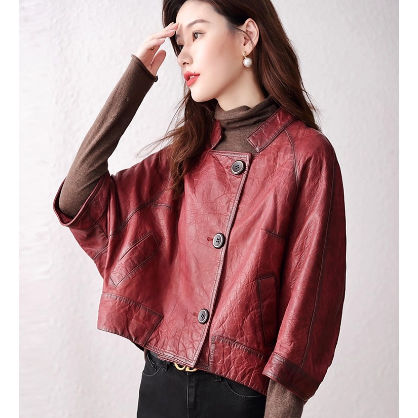 2025新款海宁真皮皮衣女装短款头层绵羊皮油蜡皮机车服夹克小外套