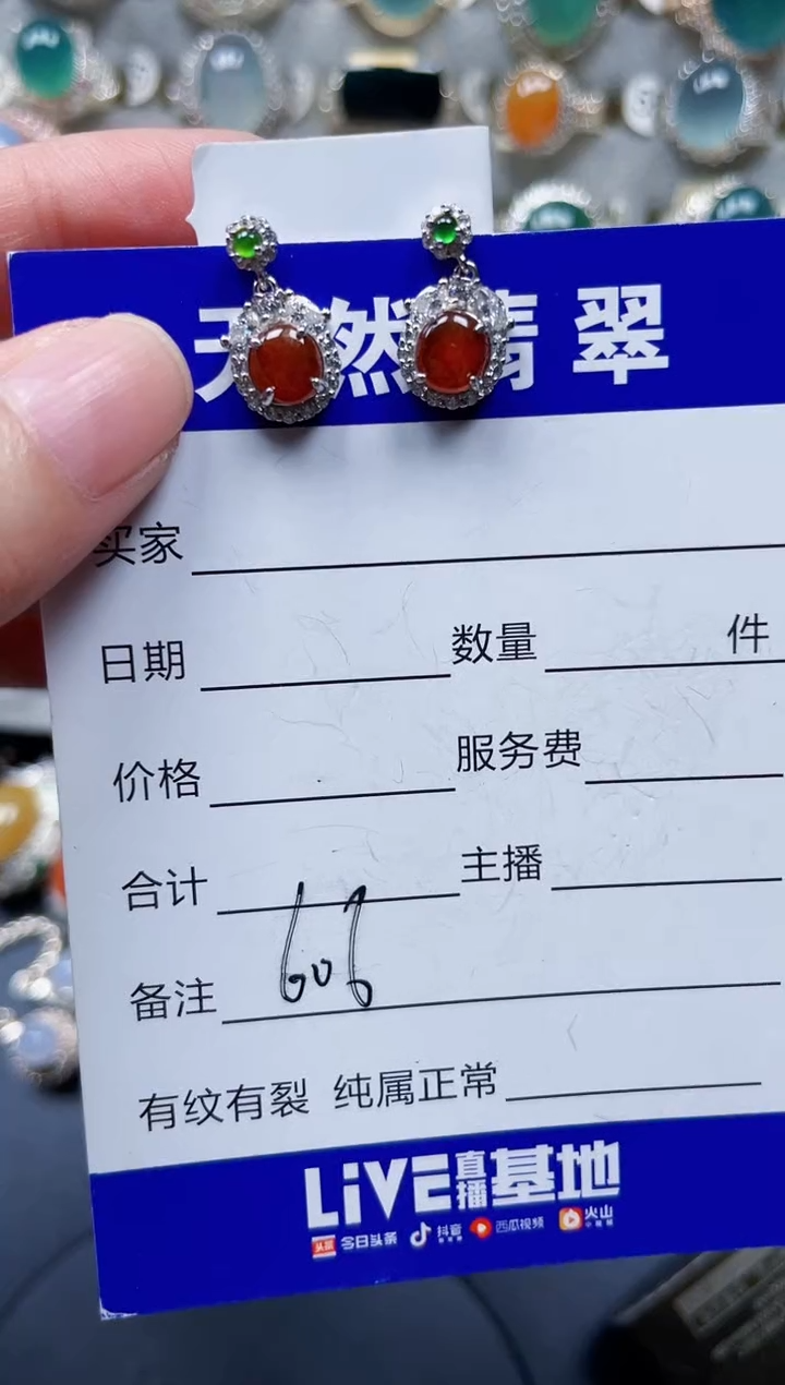 银S925镶嵌翡翠耳饰606