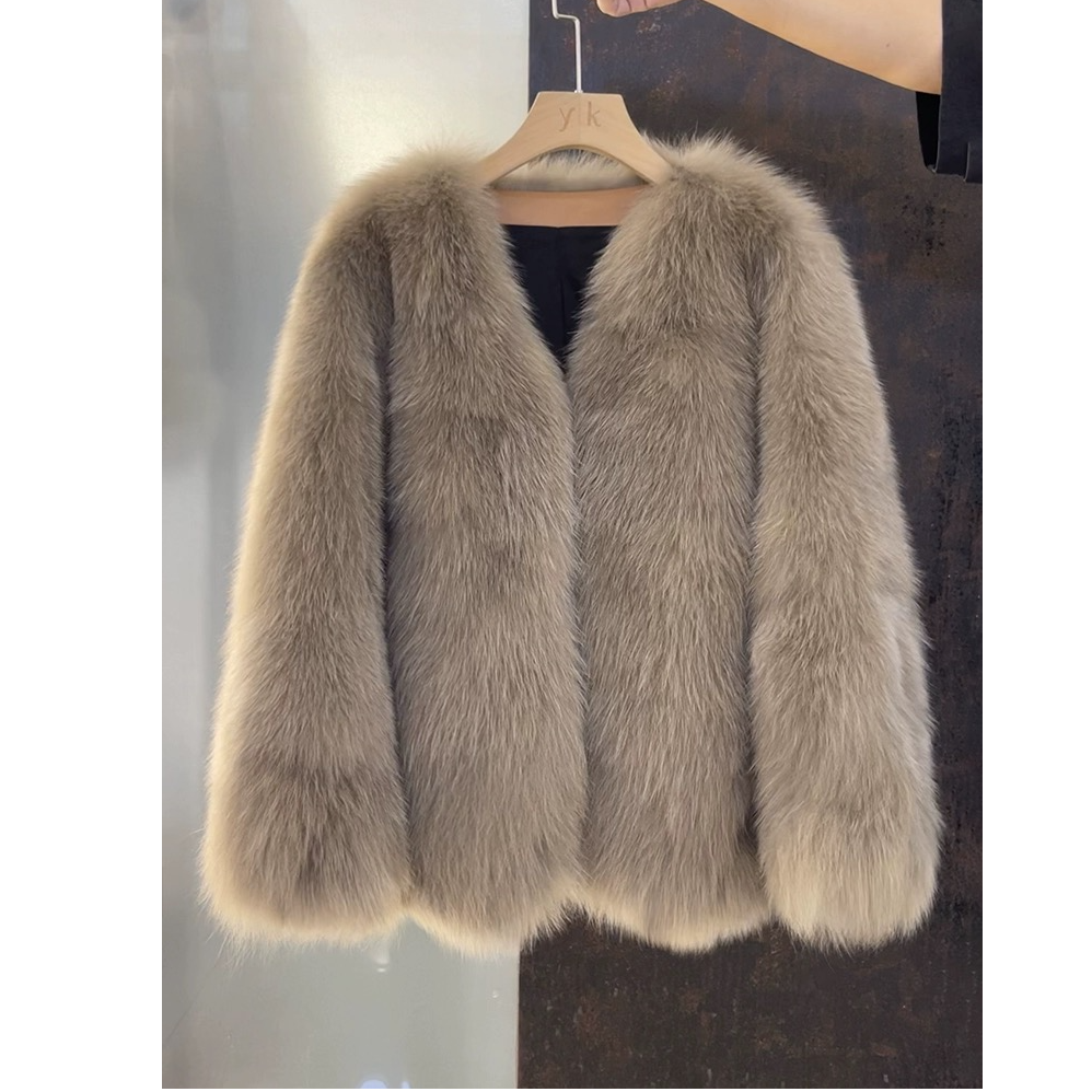 美拉德秋冬棉服厚外套时尚百搭毛毛外套高级感V领毛毛大衣宽松25-