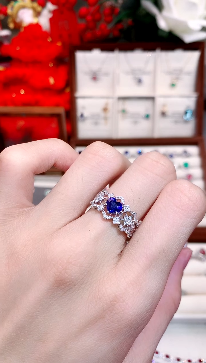 【闪购商品】蓝宝石戒指18K金镶嵌1.12ct/天然宝石/七天无理由