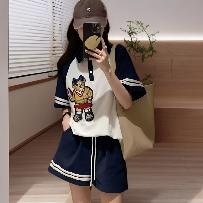 RUI【101-199】休闲撞色运动套装polo时尚休闲百搭减龄宽松翻领少女