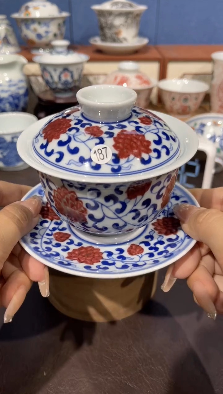 杯187青花釉里红缠枝莲三才zj101