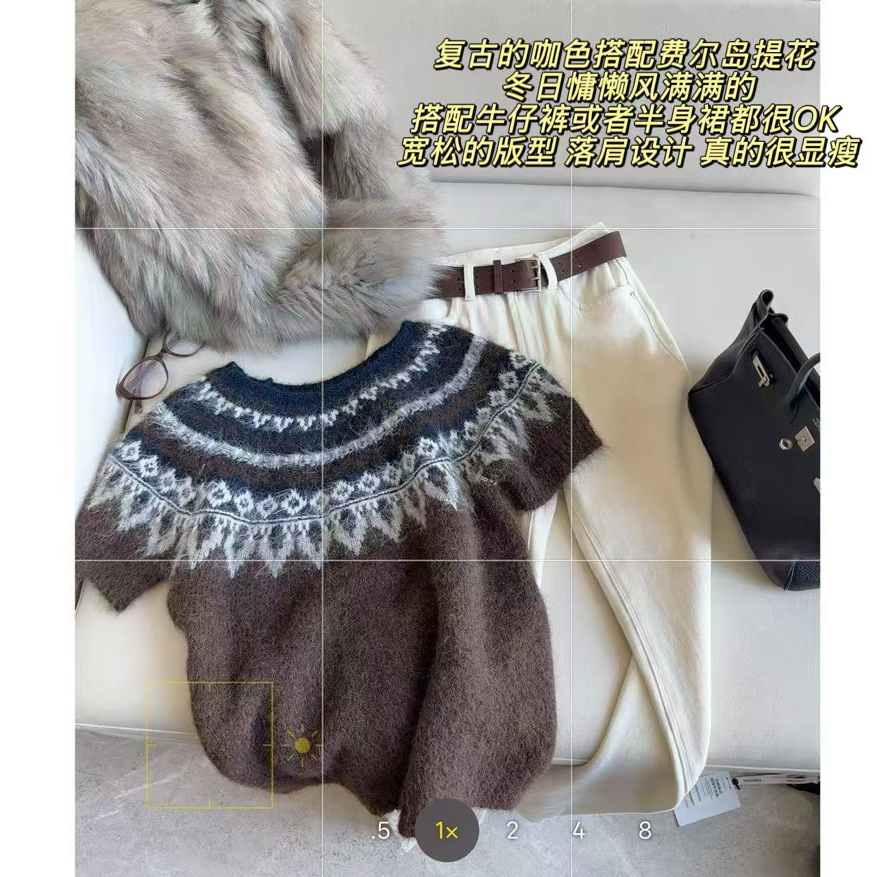 徐秋阳  费尔岛记忆  北欧风复古费尔岛羊毛针织衫短袖毛衣YM571