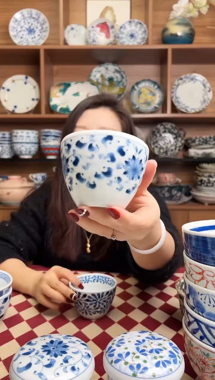 【闪购商品】瓷片菊唐草  斗笠茶杯