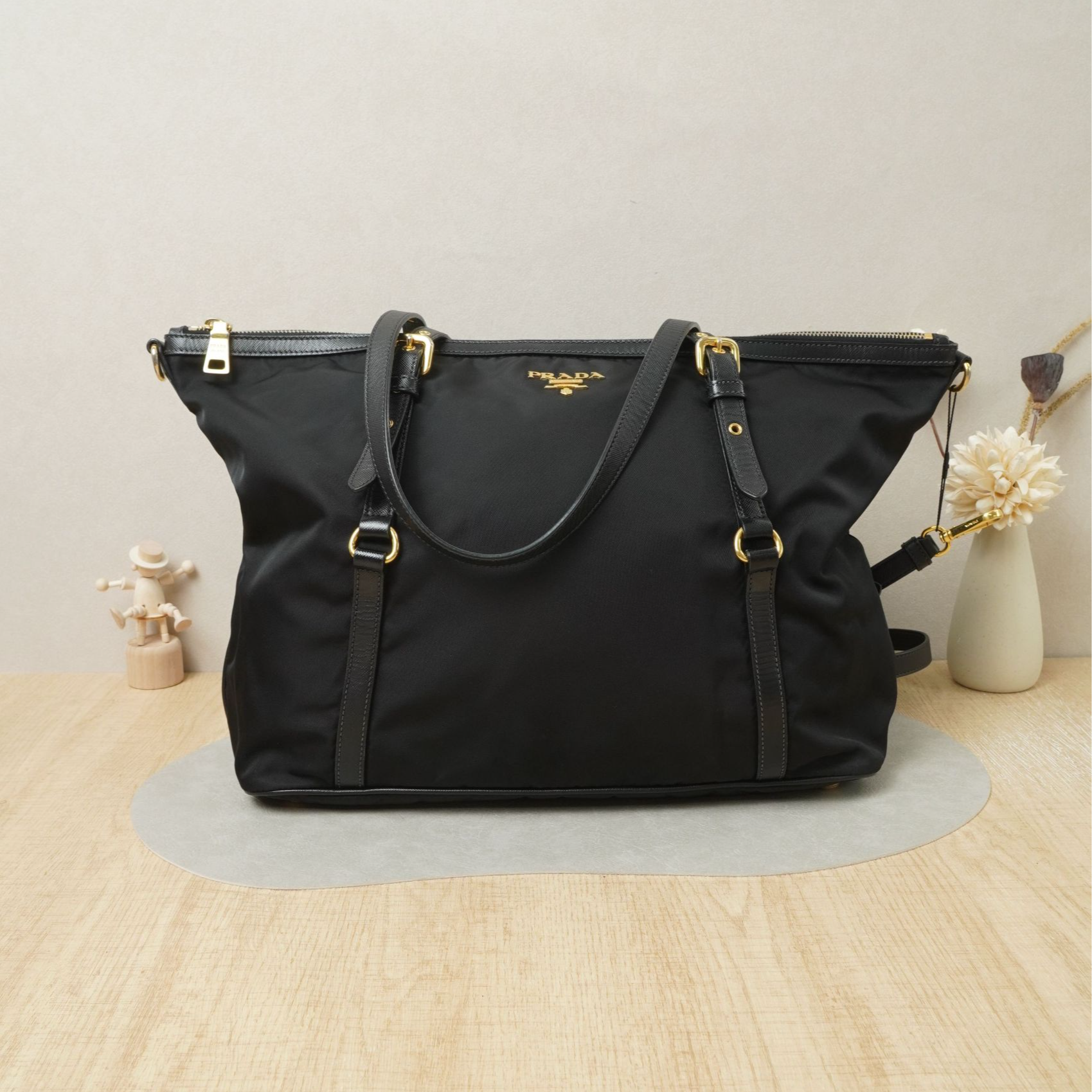 95新 Prada/普拉达 普拉达手提斜挎包黑色尼龙肩带/DS044262